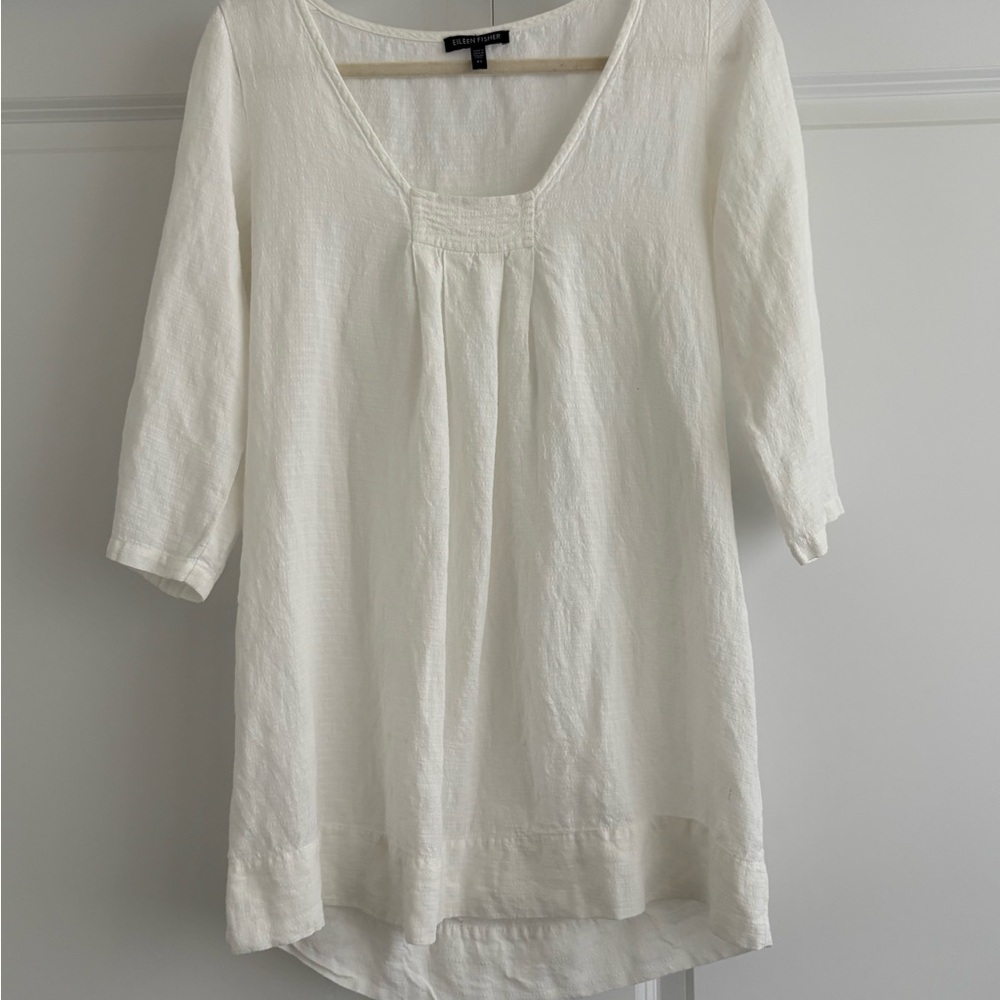 Eileen Fisher Cream Linen Blend Tunic Top